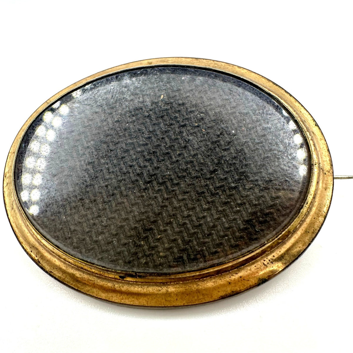 Antique Victorian gold filled woven brown hair mourning sentimental brooch pin