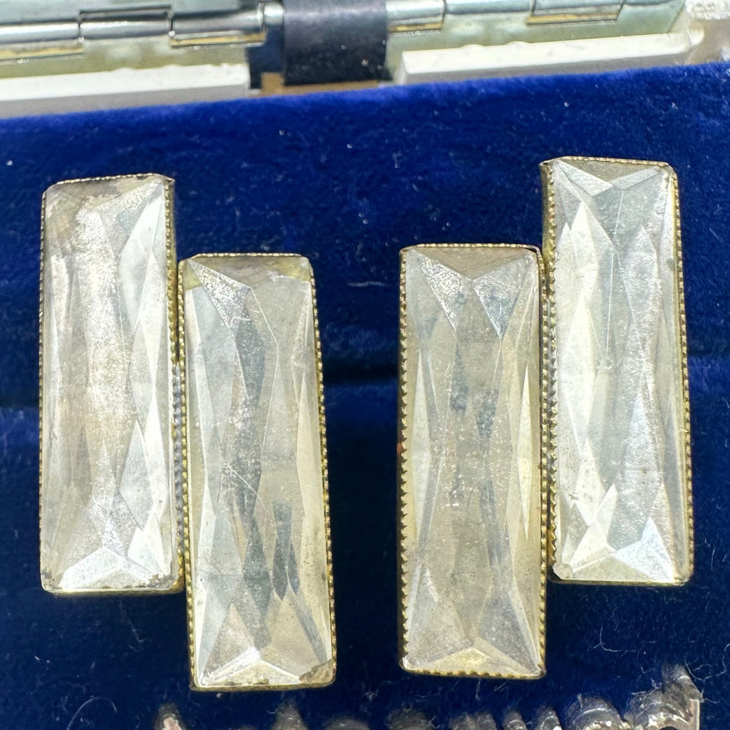 Antique Art Deco 1920s brass Czech glass sterling silver screw back earrings