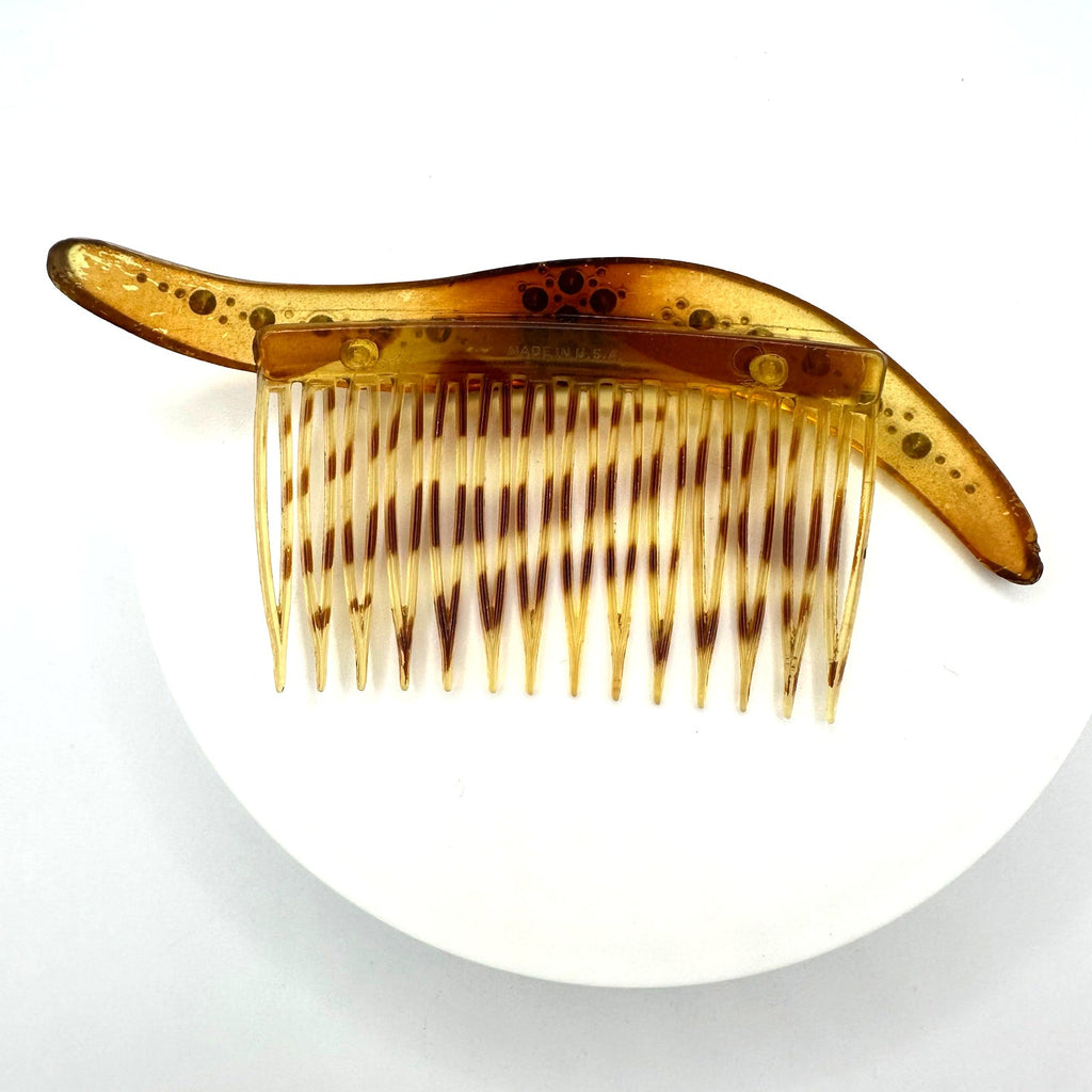 Made in USA vintage faux tortoiseshell celluloid AB rhinestones hair comb
