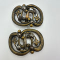 Antique Art Nouveau Victorian pair matching set brass floral cut steel buckles