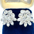 Vintage silver tone rhodium clear glass rhinestones cluster clip on earrings