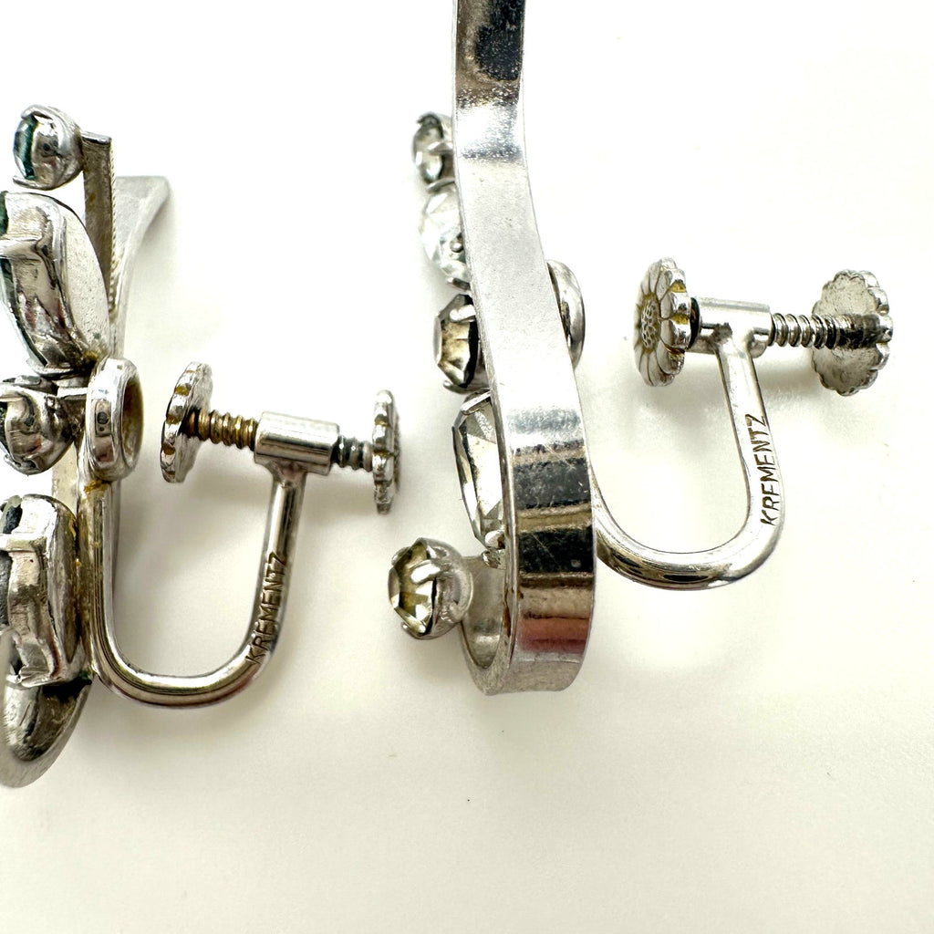 Krementz vintage clear rhinestones rhodium silver tone screw back earrings