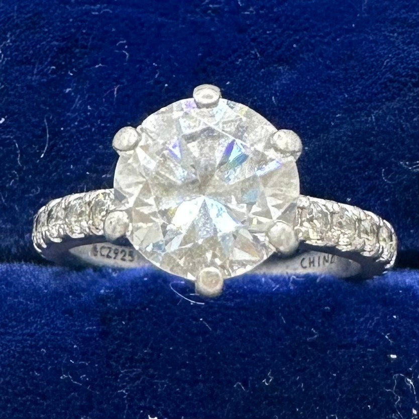 China 925 sterling silver cubic zirconia CZ half eternity solitaire ring size 4