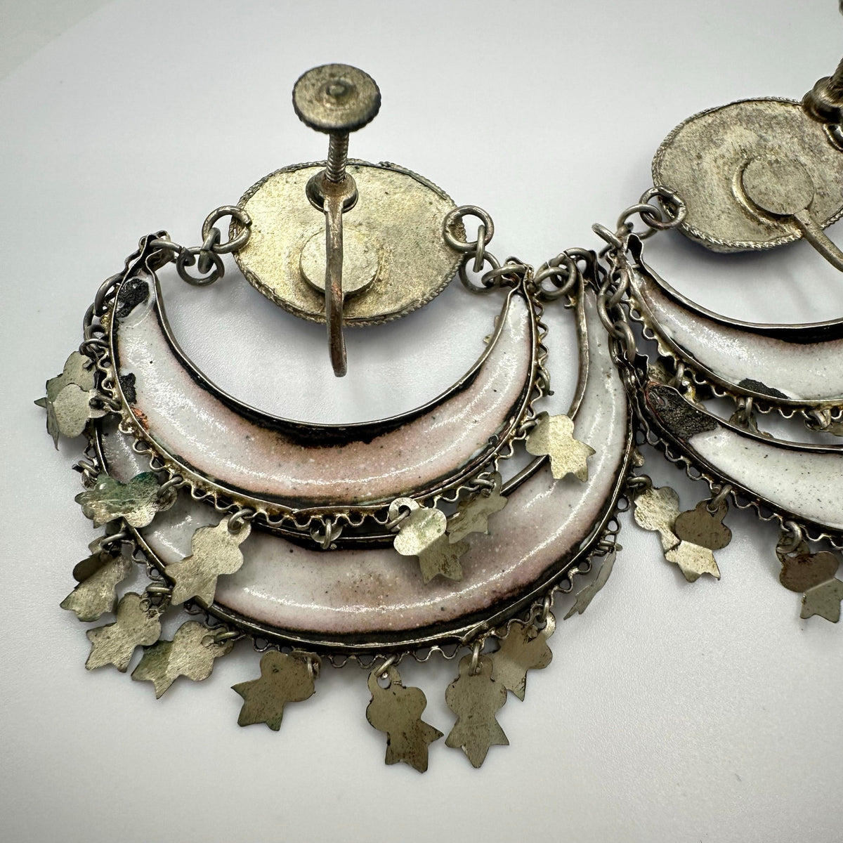 Antique vintage Perisan 800 silver handpainted Minakari screw back earrings