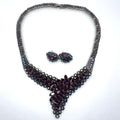 Modern fashion silver tone purple aurora borealis rhinestones necklace earrings