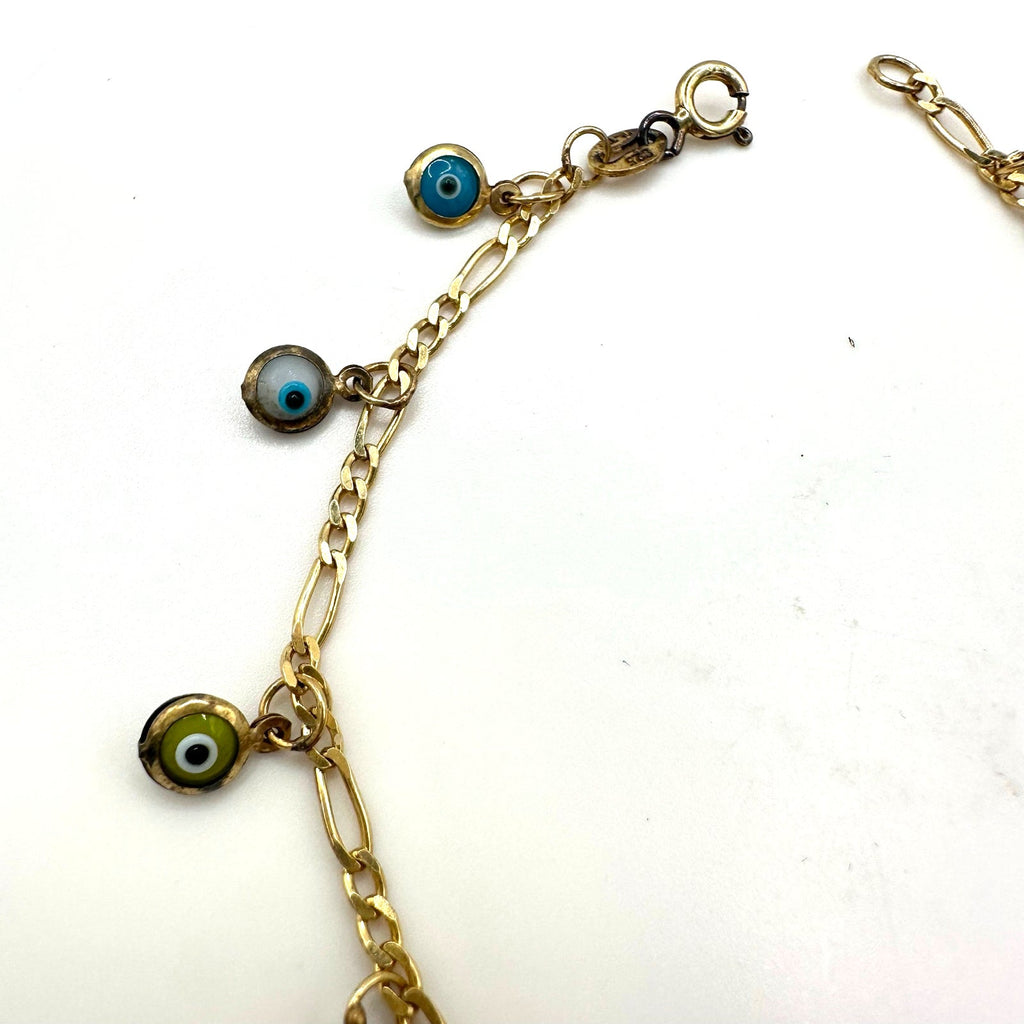 N-TR 925 sterling silver gold vermeil evil eye charms figaro chain bracelet