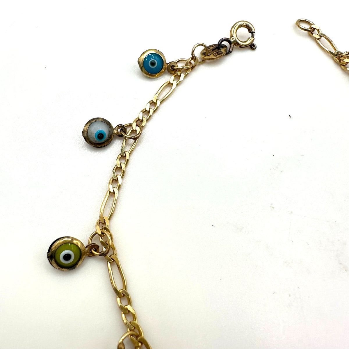 N-TR 925 sterling silver gold vermeil evil eye charms figaro chain bracelet