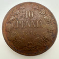 Finland Finnish 1916 antique 10 Pennia solid cooper coin