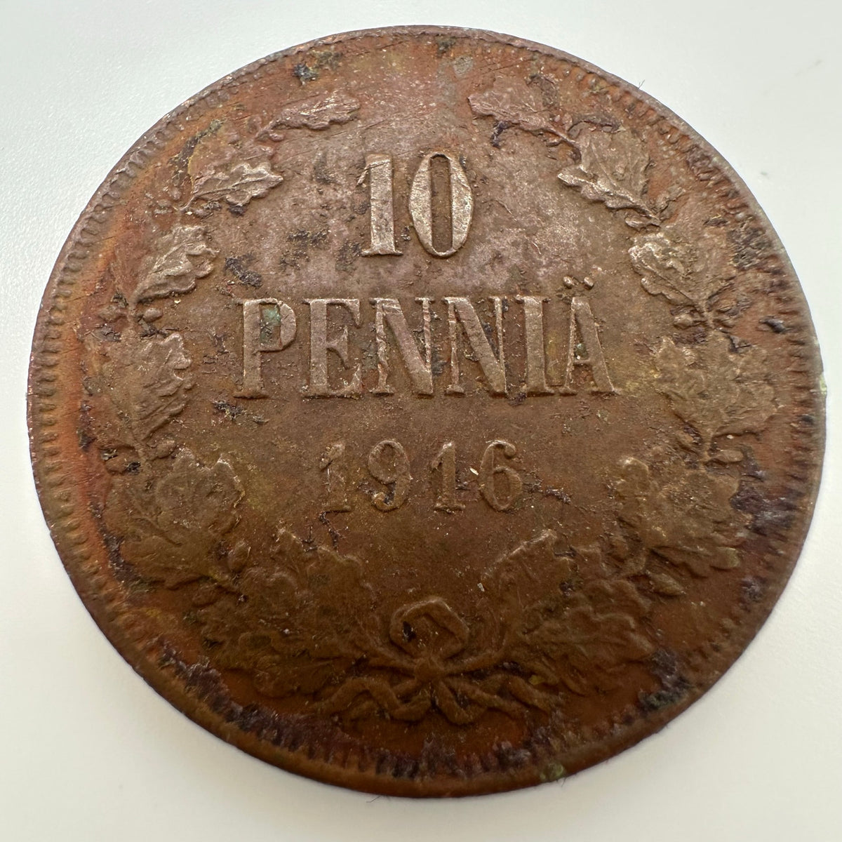 Finland Finnish 1916 antique 10 Pennia solid cooper coin