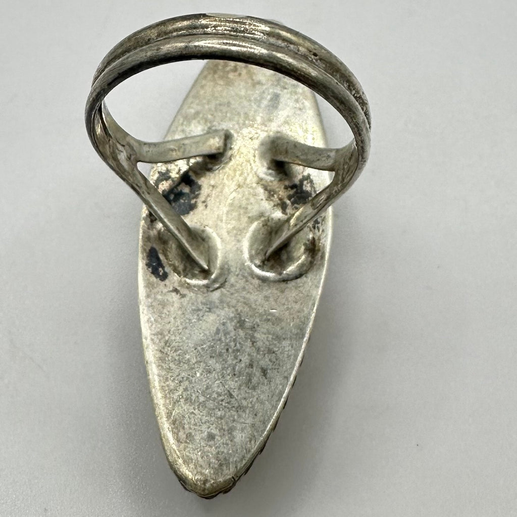 Zuni Native American sterling silver mother of pearl coral turquoise inlay ring