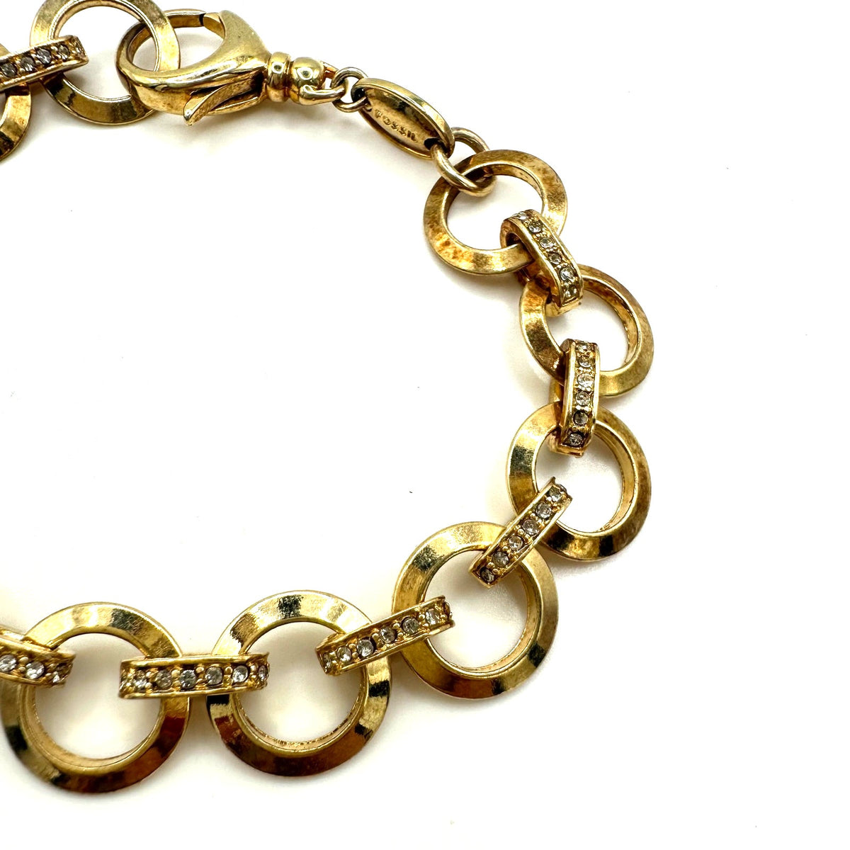 Fossil gold tone clear rhinestones crystals circle cable chain link bracelet