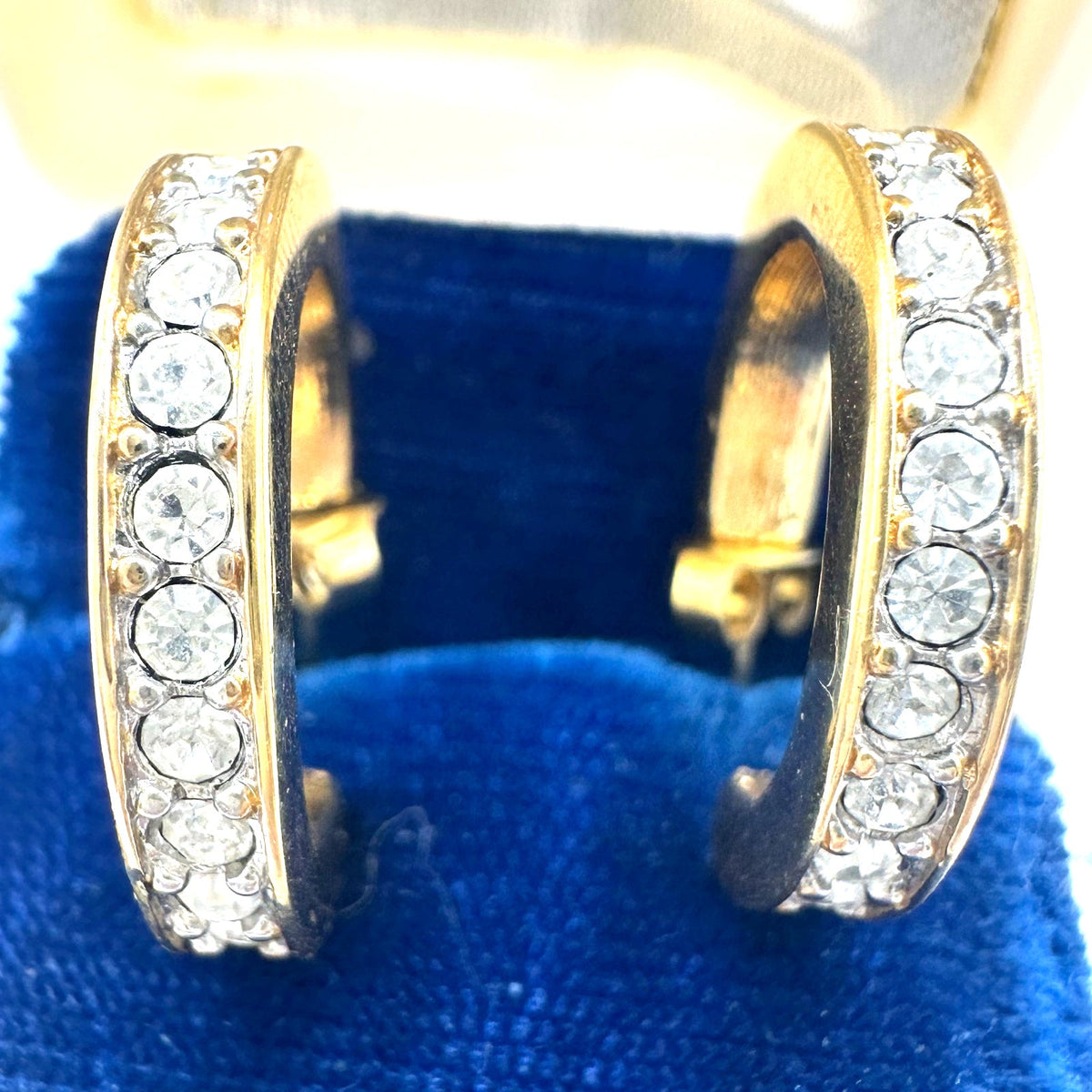 Swarovski SAL gold plated clear Austrian crystals hoop hoops post earrings