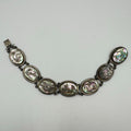 Vintage 800 silver carved genuine abalone shell cameos panel 7.25" bracelet