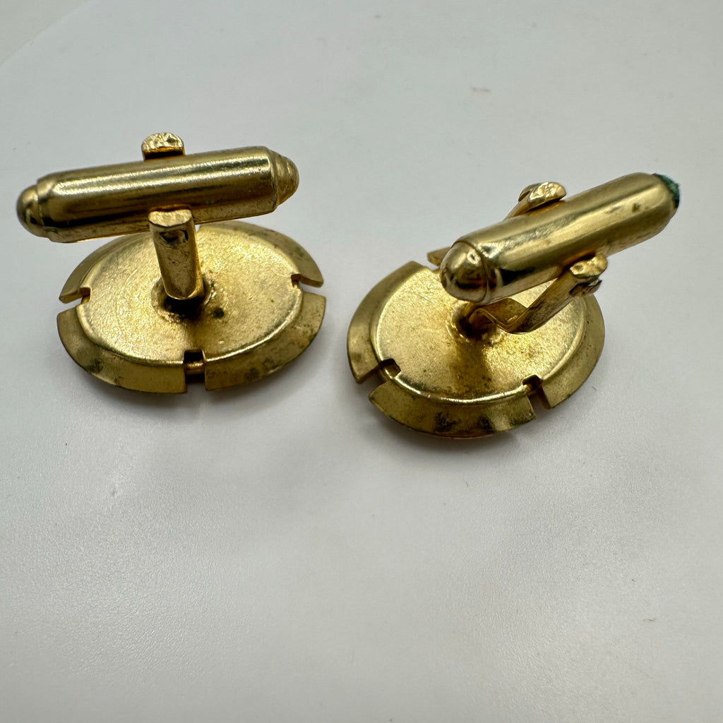 Anson vintage gold plated oval brown glittering goldstone sunstone cufflinks