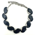 Lisner vintage silver tone black thermoset plastic moonglow lucite necklace