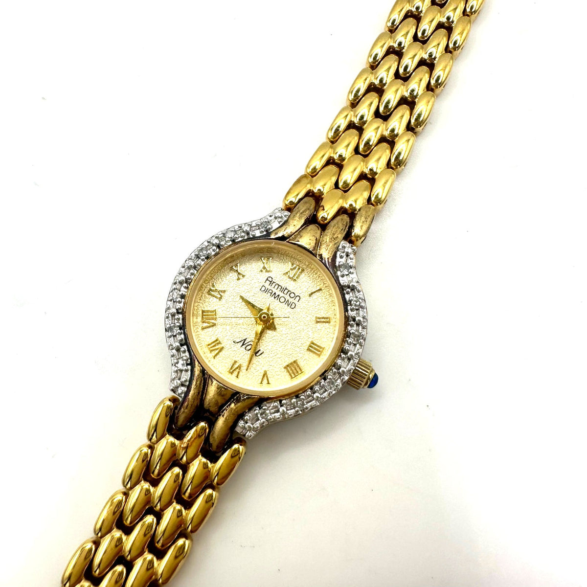 Armitron real diamonds Quartz gold tone round 20.5mm dial stainless steel watch
