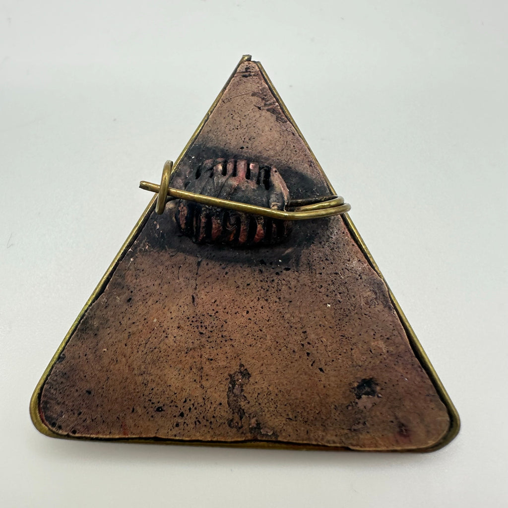 Vintage gold tone brass genuine carnelian handmade triangle modernist brooch