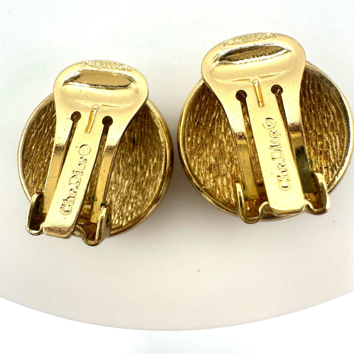 Christian Dior vintage gold plated clear glass rhinestones clip on earrings