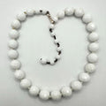 Vintage faceted white milk glass 12mm beads beaded gold tone adjustable necklace