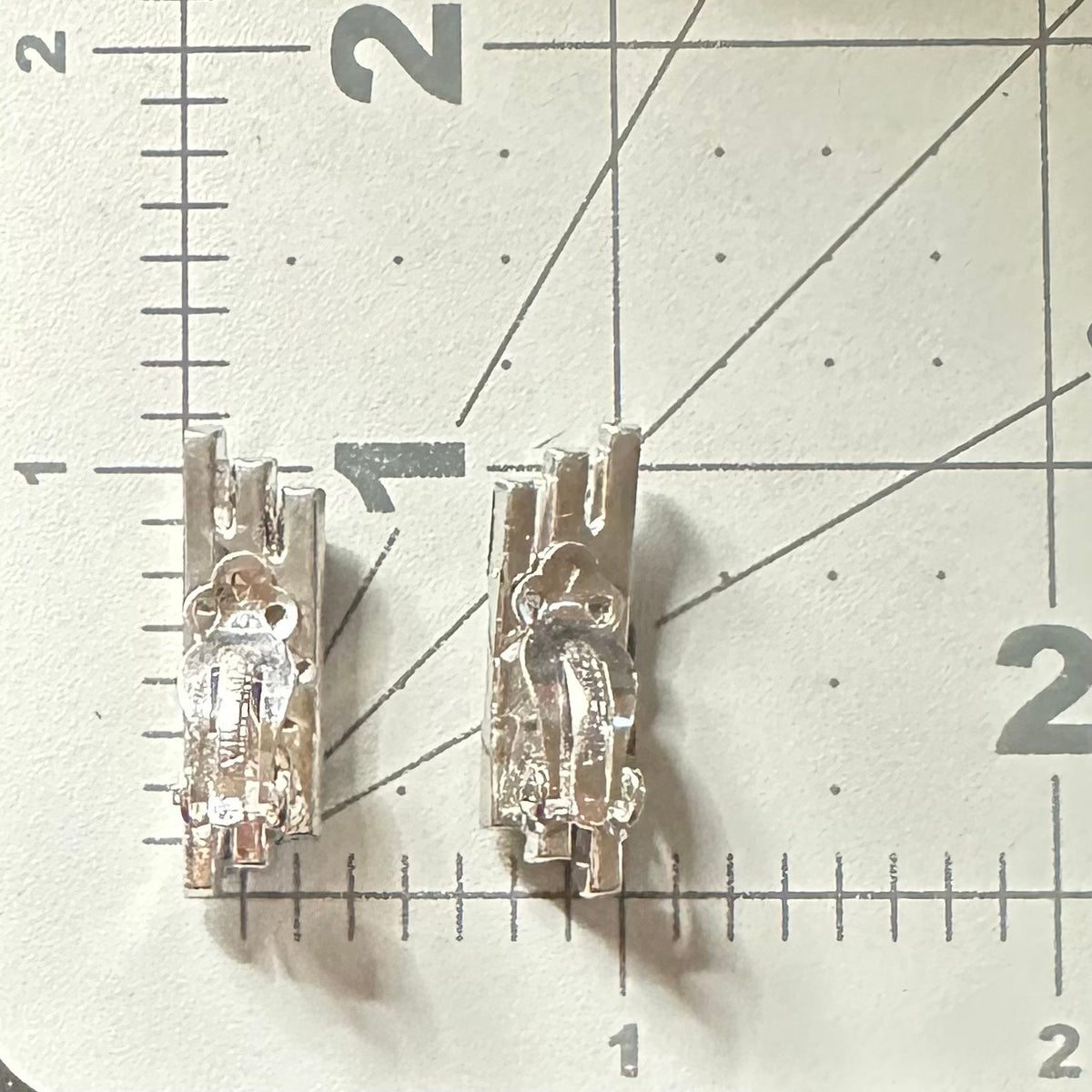 Panetta vintage silver tone clear emerald green rhinestones clip on earrings