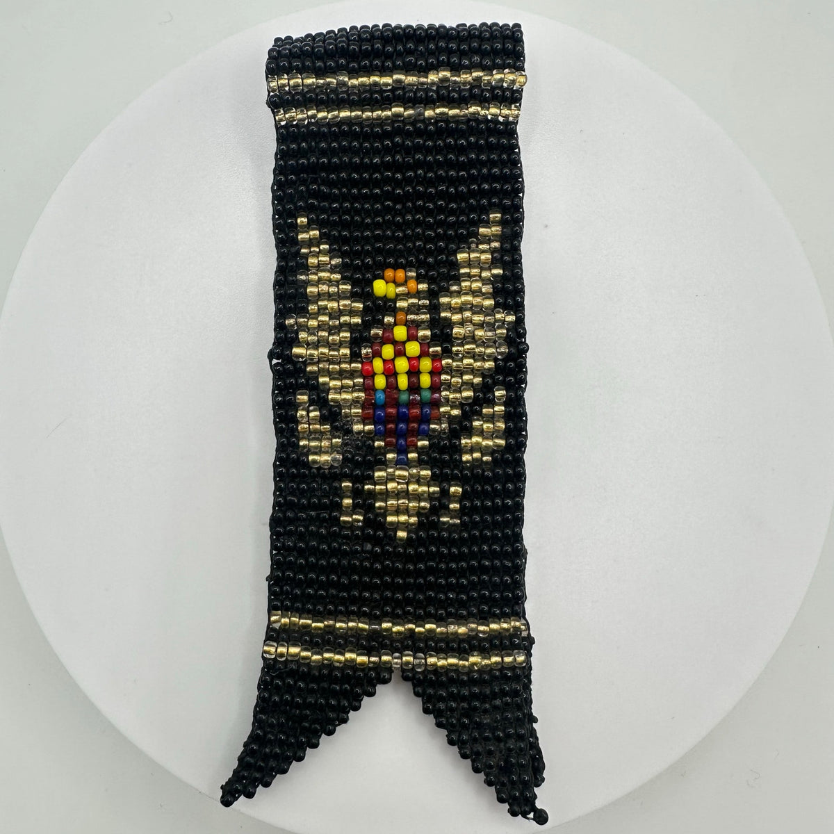 Antique Art Deco 1920s handmade eagle C initial glass beads beaded watch ribbon