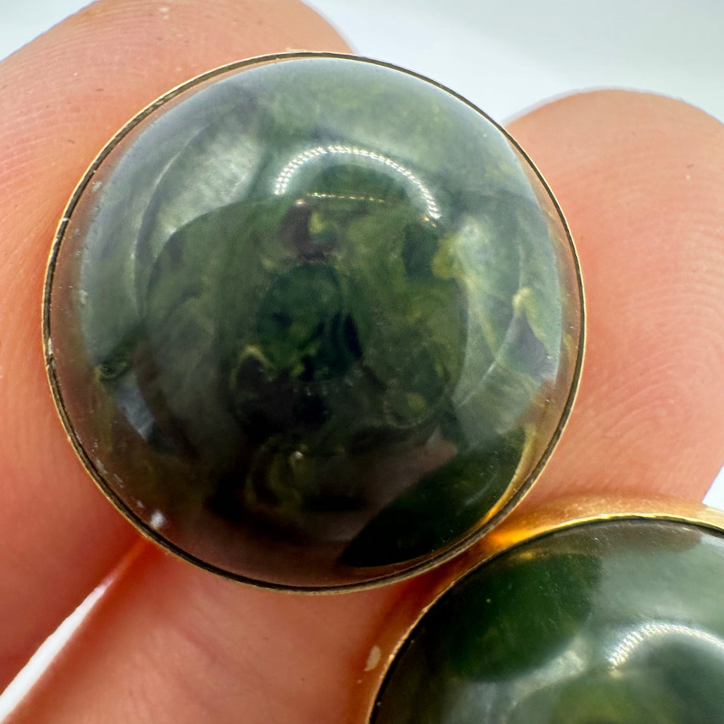 Swank vintage green swirled spinach Bakelite gold tone cufflinks cuff links