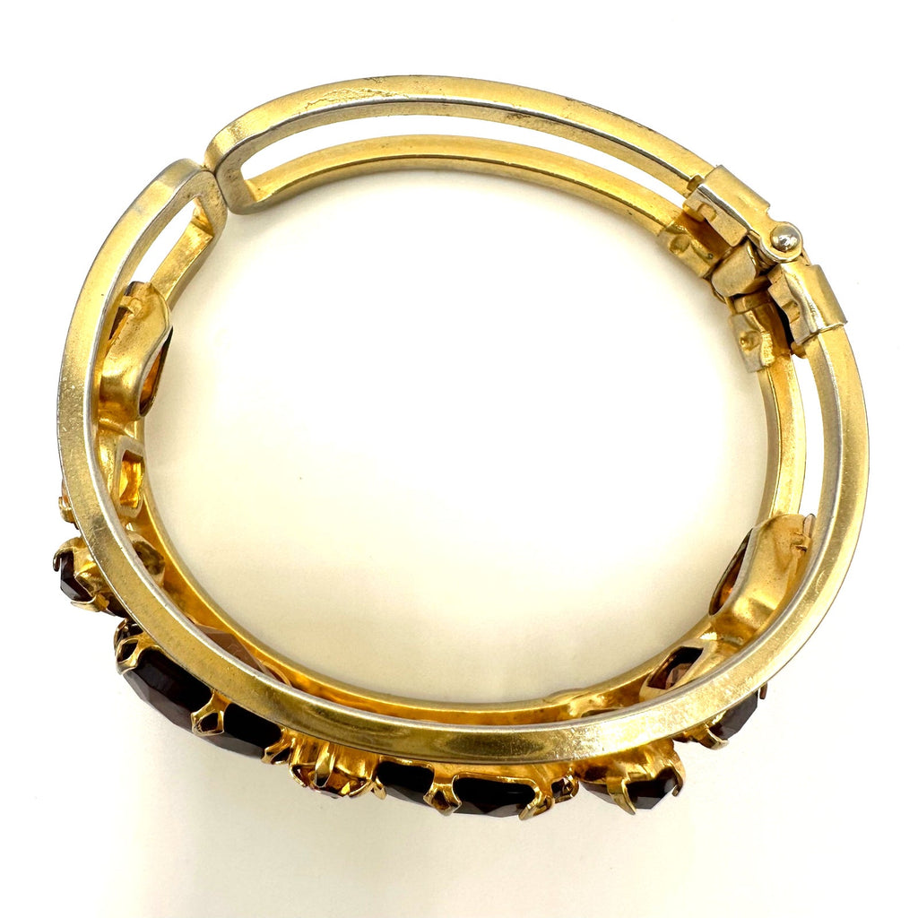 Juliana gold tone brown topaz glass rhinestones clamper bangle bracelet