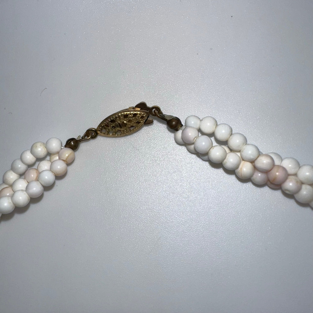 Triple 3 strand twisted genuine angel skin coral 3.5mm beads beaded 16” necklace