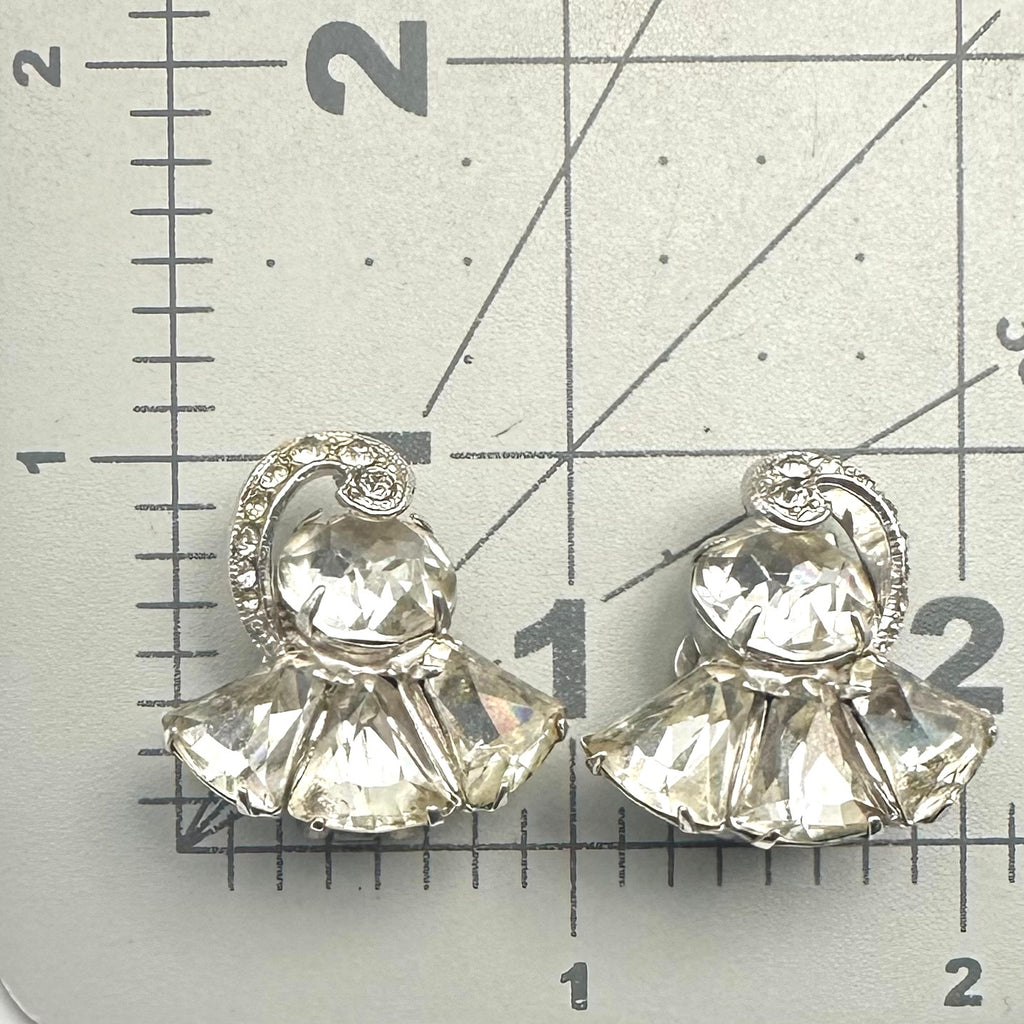 Eisenberg signed vintage silver tone clear glass rhinestones clip on earrings