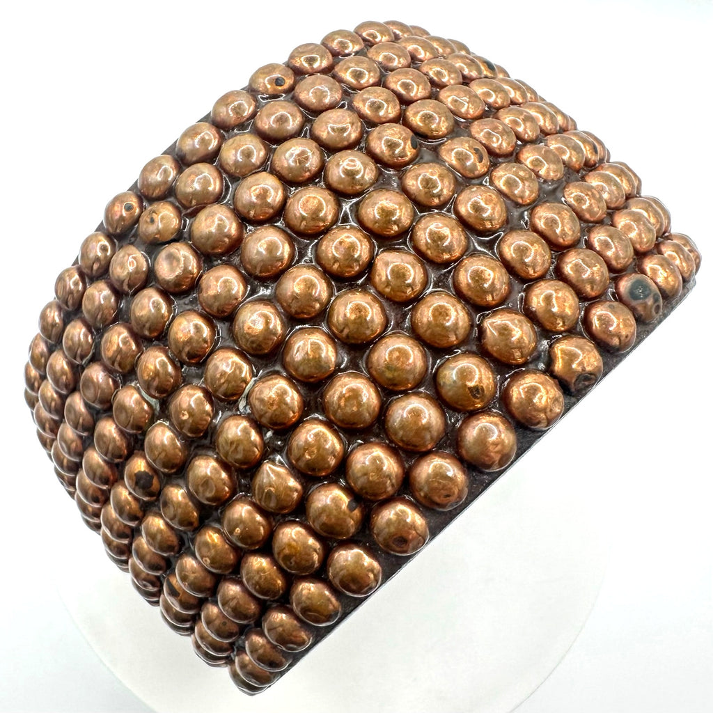 Massive solid brown wooden copper studded statement chunky bangle bracelet