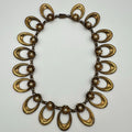 Antique vintage 1930s 1940s gold tone brass oval links faux pearls necklace