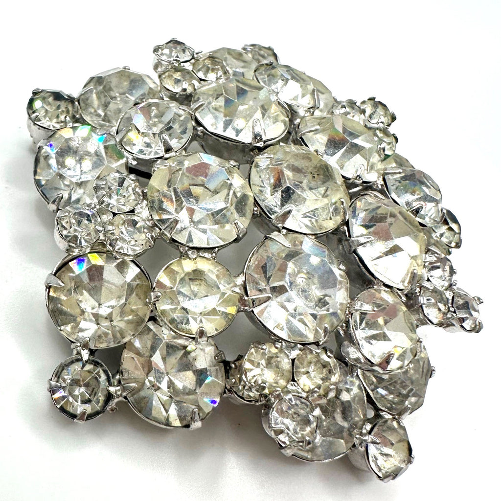 Juliana 1960s vintage silver tone clear glass rhinestones large brooch