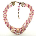 Vintage 3 triple multi strand pink AB aurora borealis glass beaded necklace