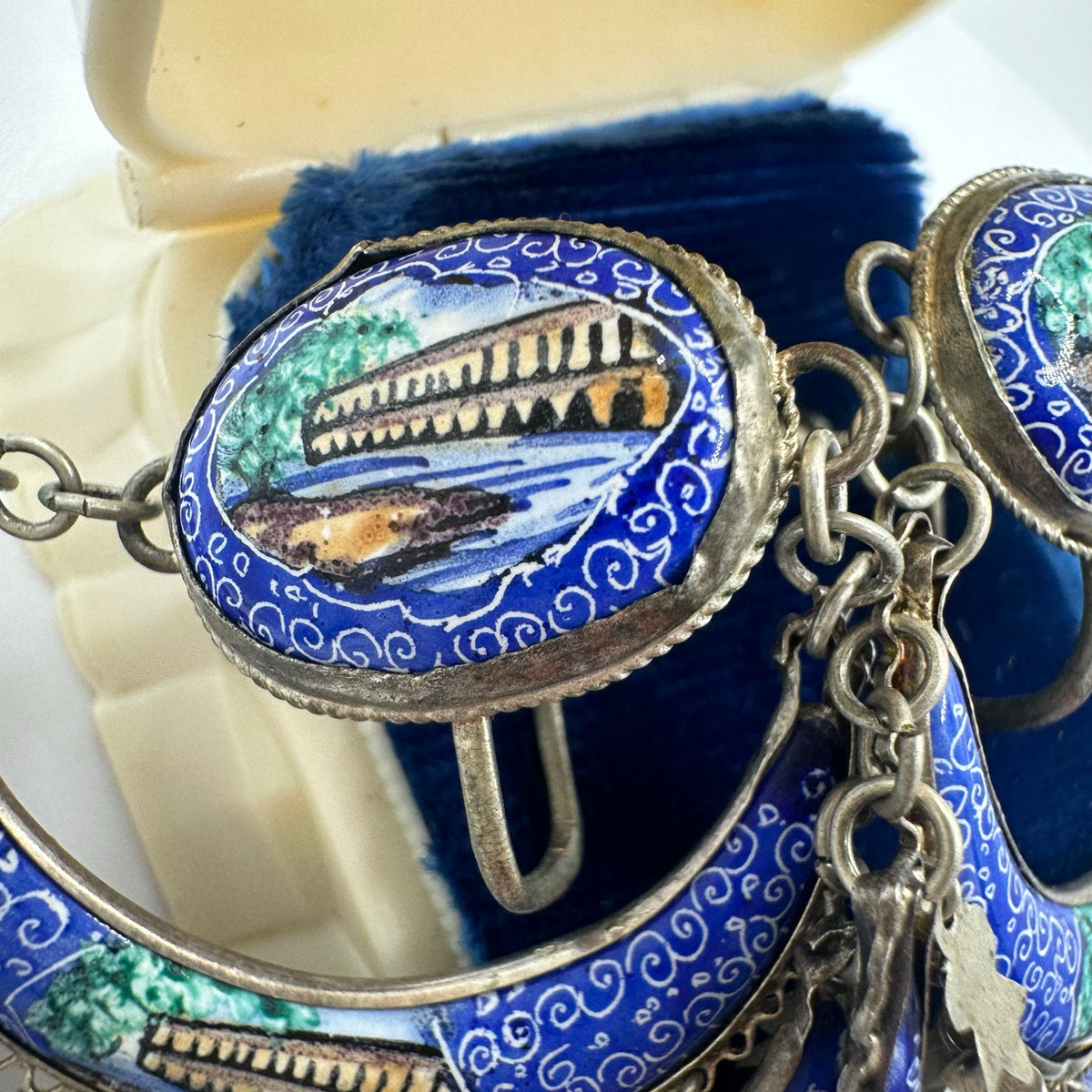 Antique vintage Perisan 800 silver handpainted Minakari screw back earrings