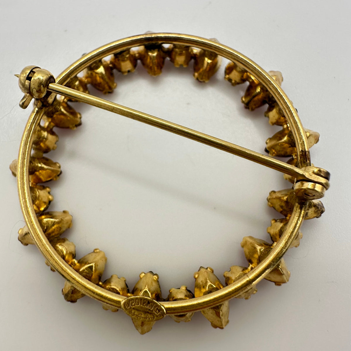 Carl Art 1940s vintage 12kt gold filled pink clear rhinestones wreath brooch