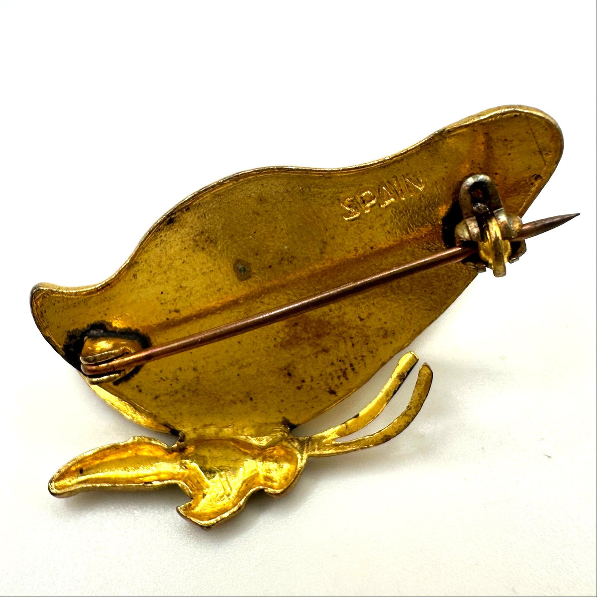 Spain Toledo Damascene gold tone black silver enamel 3D butterfly brooch pin