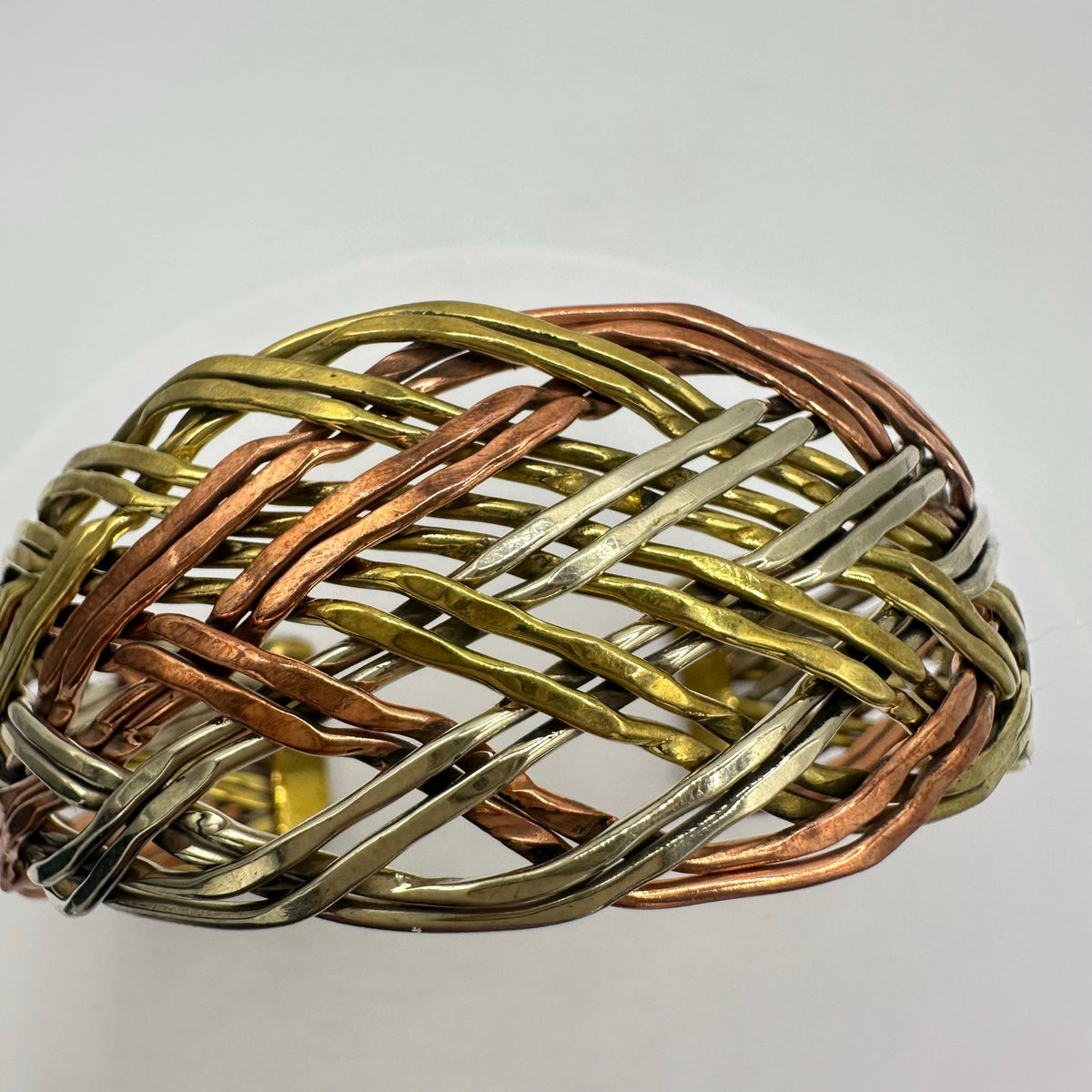 Tibetan vintage tri tone copper bronze silver nickel braided rope cuff bracelet