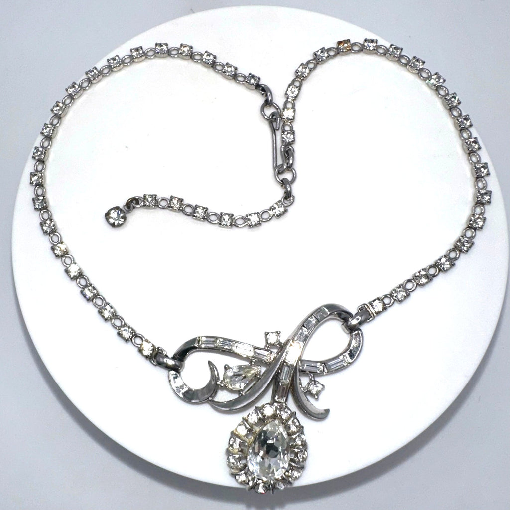 Trifari Alfred Philippe 1952 vintage silver tone clear rhinestones necklace