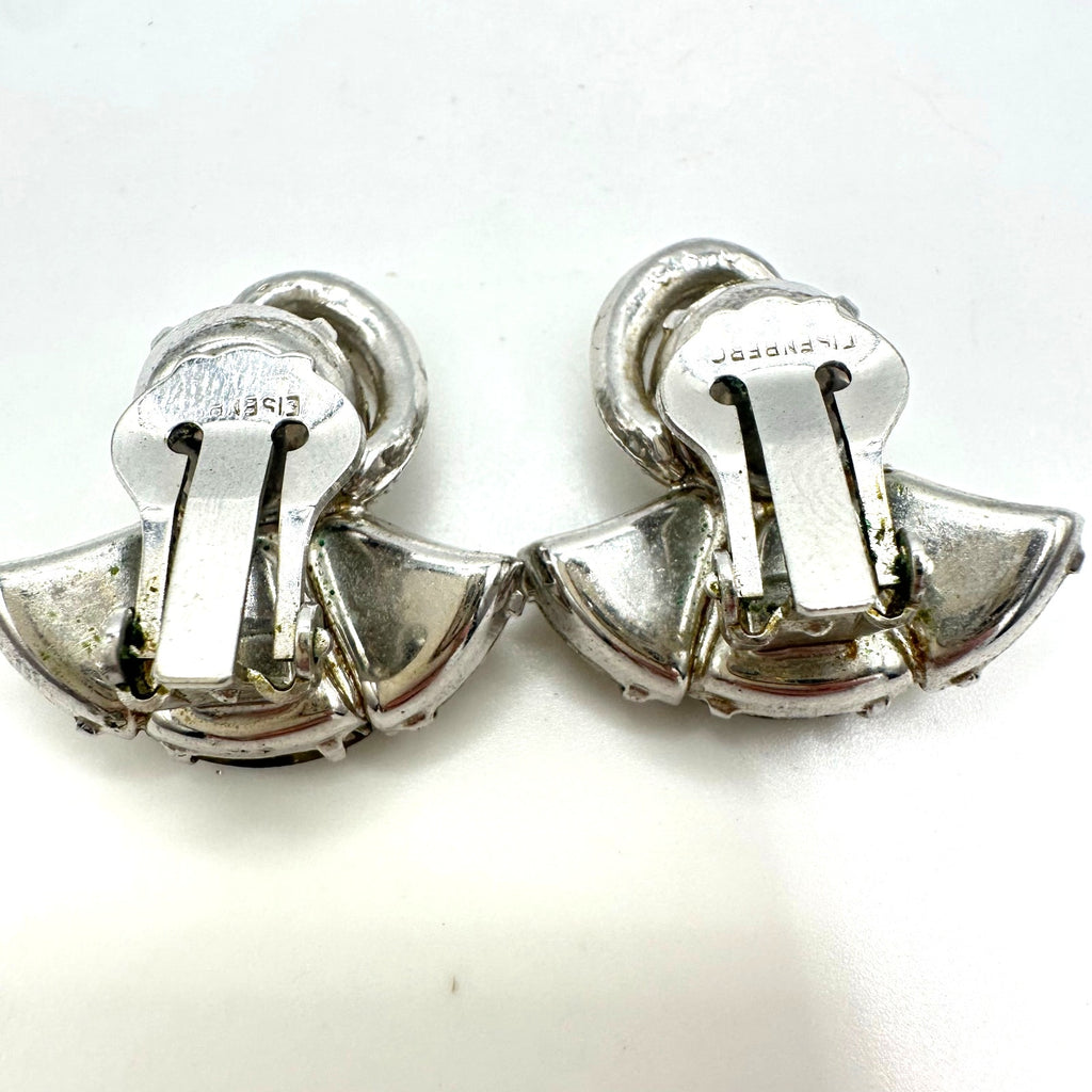 Eisenberg signed vintage silver tone clear glass rhinestones clip on earrings