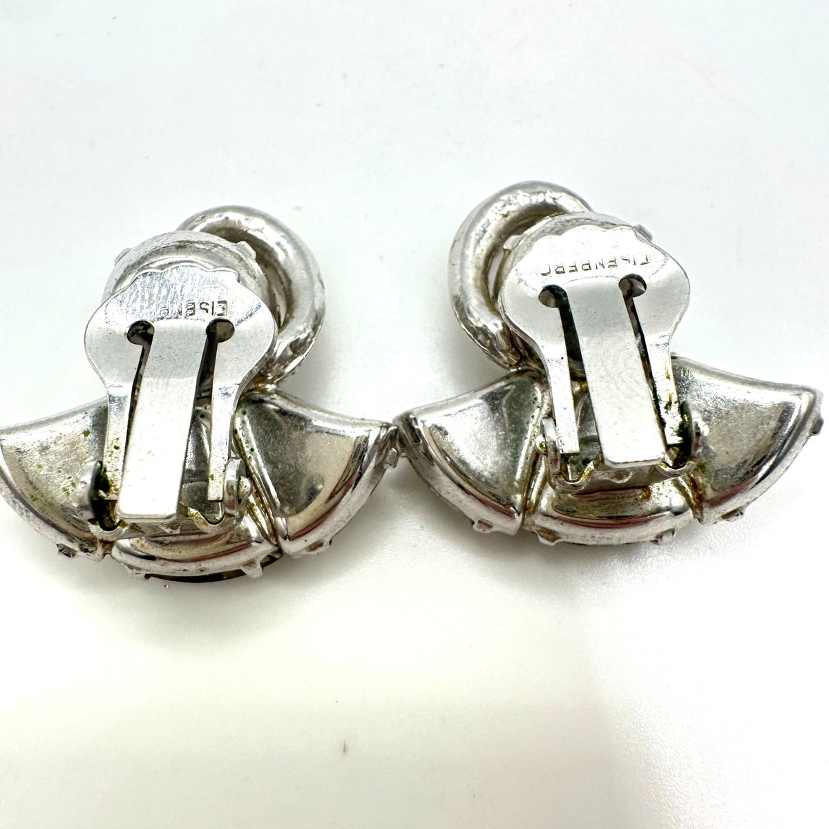 Eisenberg signed vintage silver tone clear glass rhinestones clip on earrings