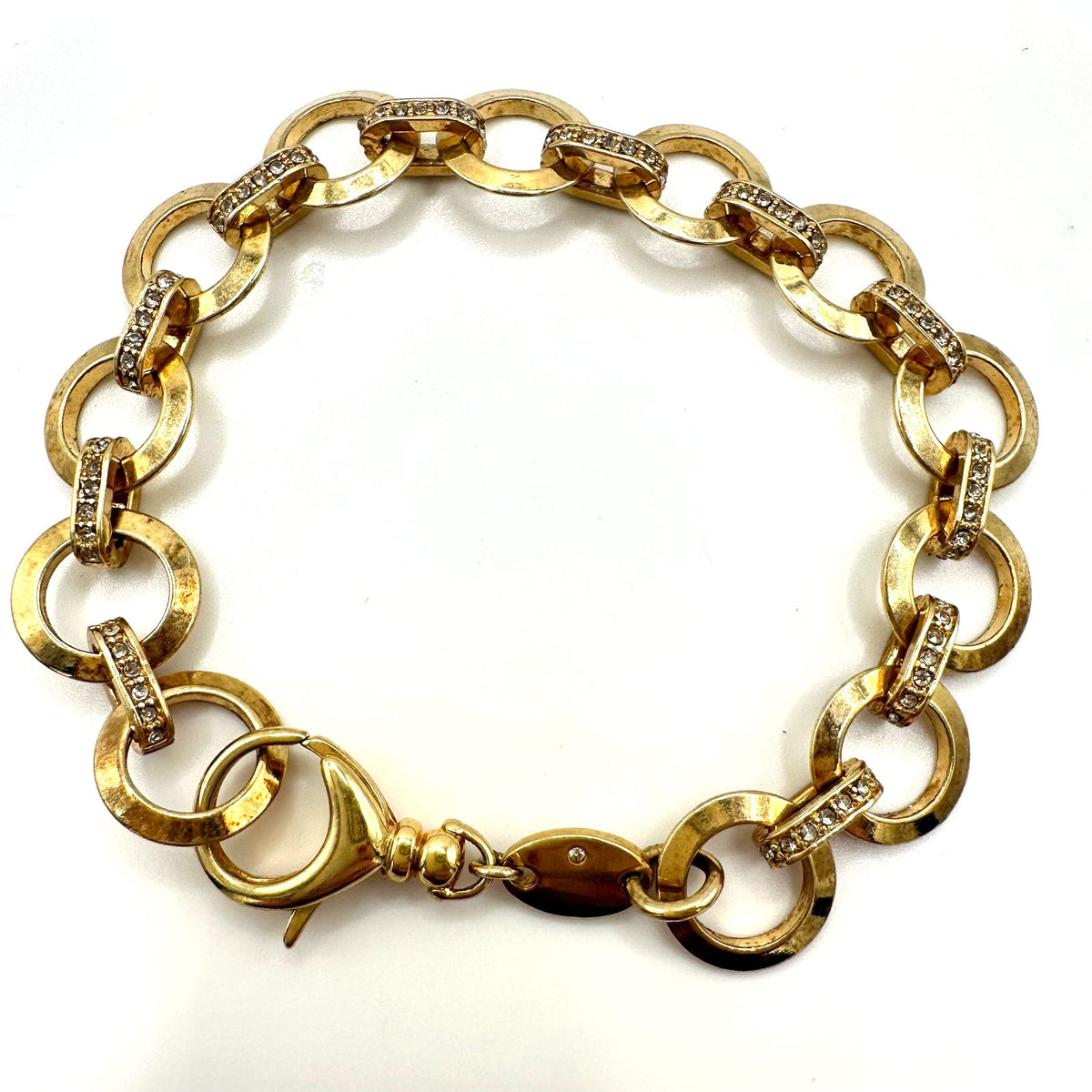 Fossil gold tone clear rhinestones crystals circle cable chain link bracelet