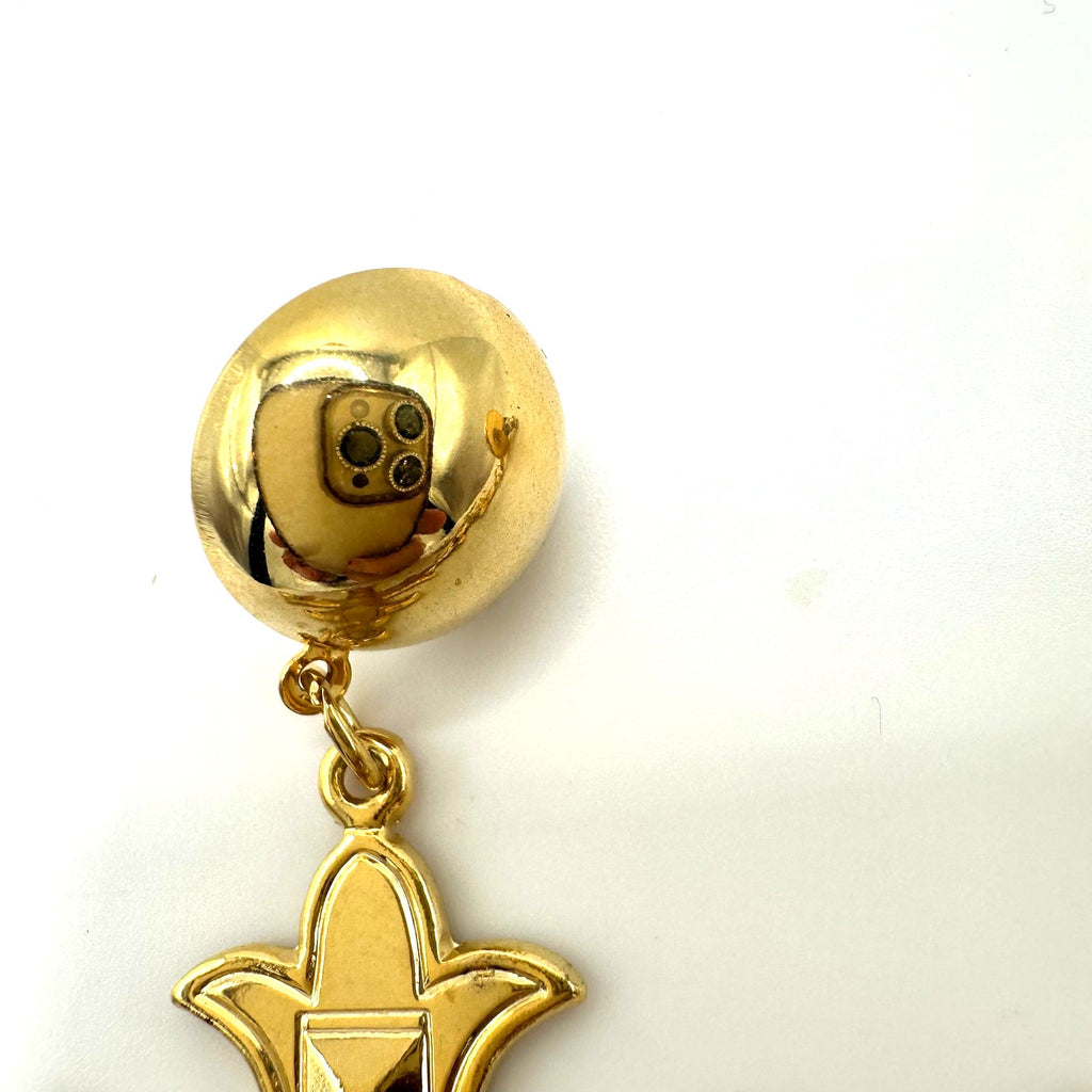 Vintage gold tone dangle drop cross domed post statement earrings 3"