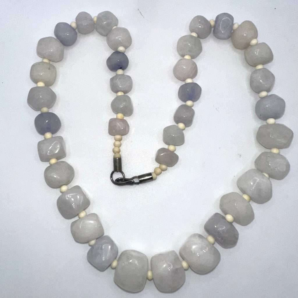 Handmade semiprecious white rose quartz amethyst heavy beaded 26” necklace