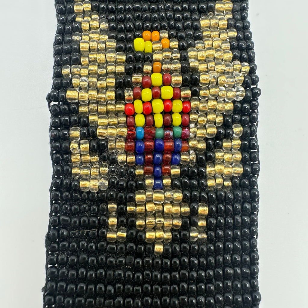 Antique Art Deco 1920s handmade eagle C initial glass beads beaded watch ribbon