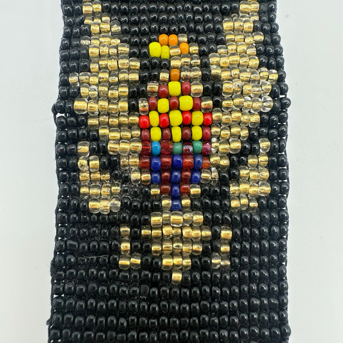 Antique Art Deco 1920s handmade eagle C initial glass beads beaded watch ribbon