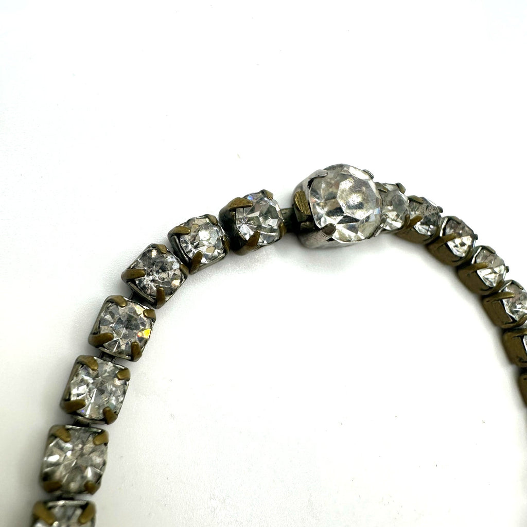 Antique vintage 1930s 1940s gold tone clear glass rhinestones tennis bracelet
