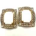 Vintage massive gold tone rectangular milk glass rhinestones clip on earrings