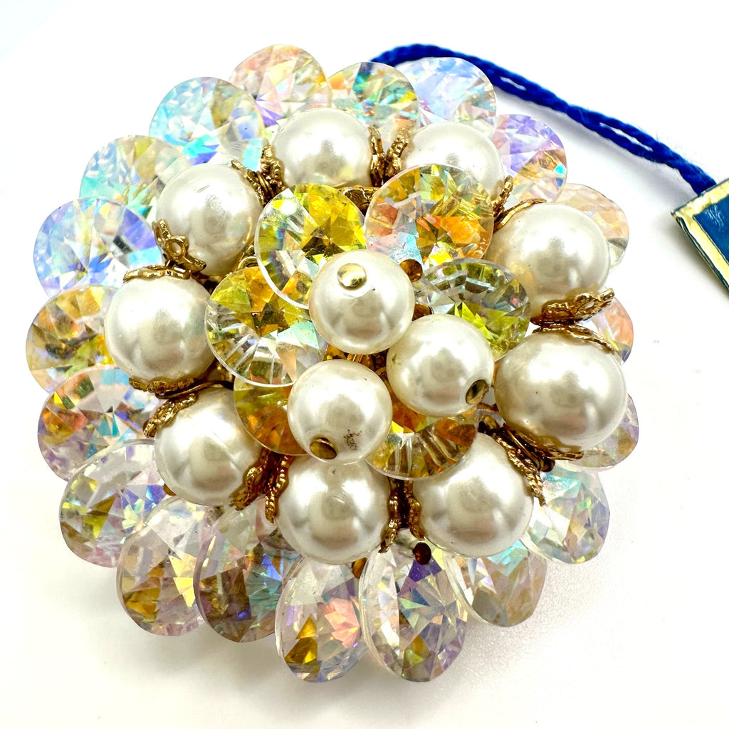 NWT Vendome AB aurora borealis glass beads beaded rivolis faux pearls brooch