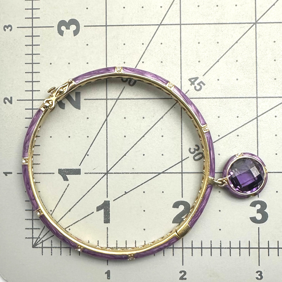 Lauren G Adams 18kt gold plated purple CZ enamel hinged clamper bangle bracelet