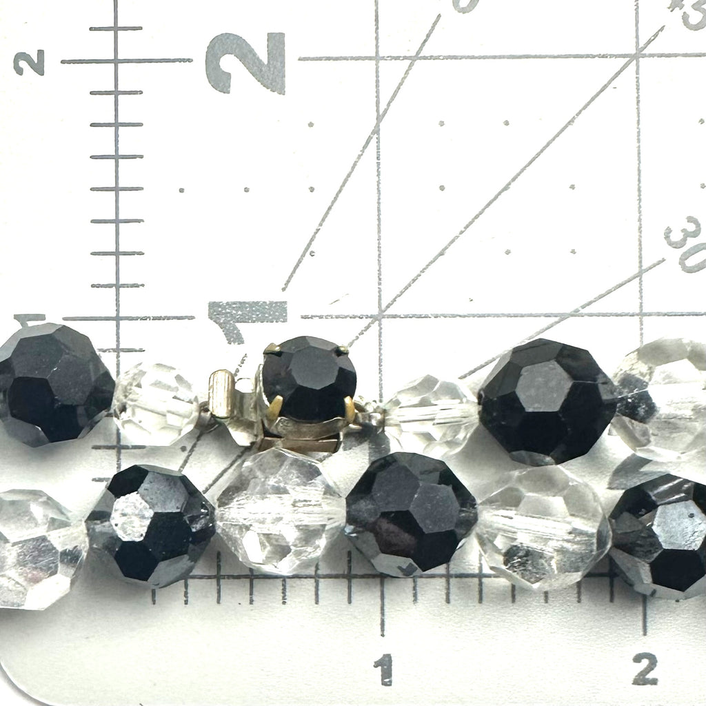 Vintage black silver comet argent clear faceted glass beads beaded 16" necklace